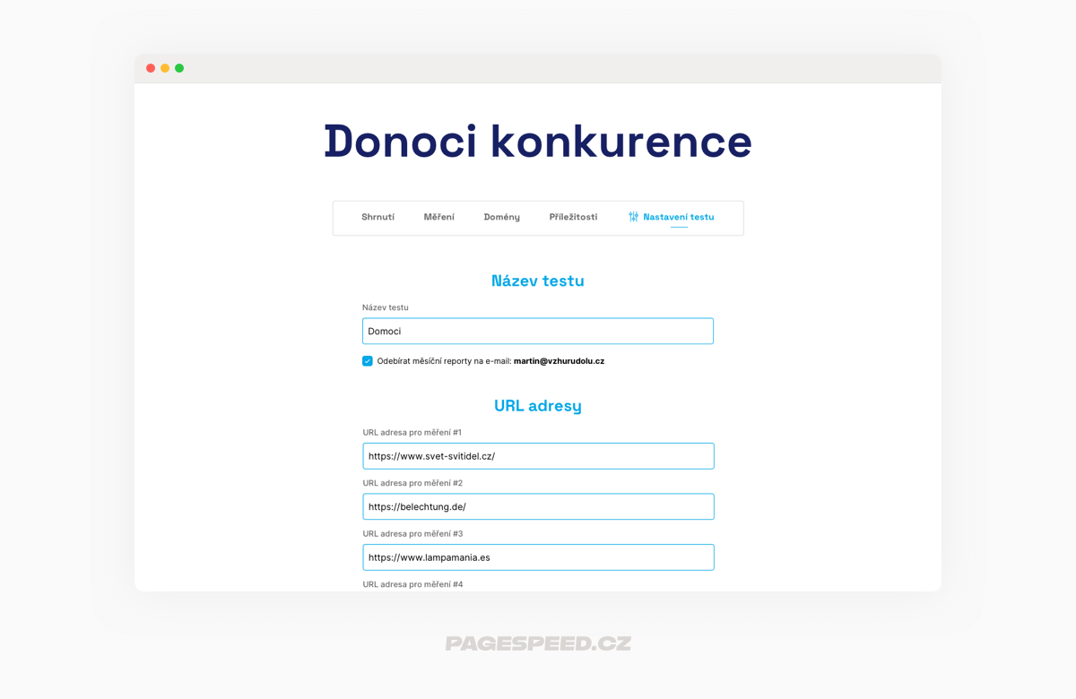 Nastavení týmu a URL adres