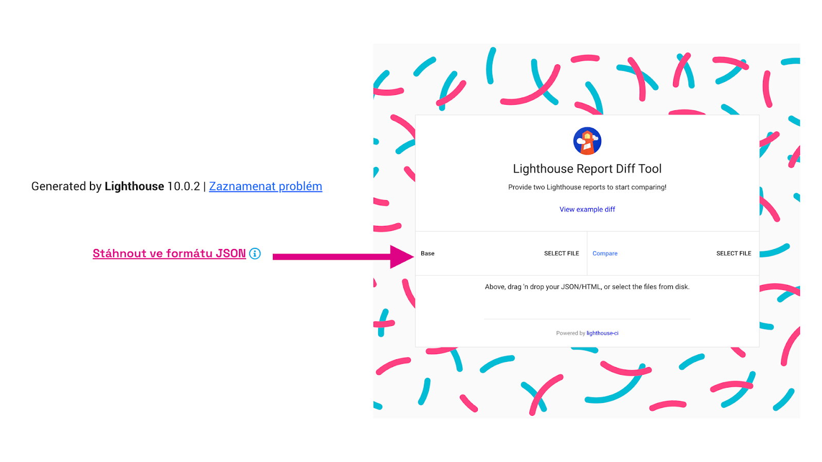 Stažení Lighthouse testu v souboru JSON