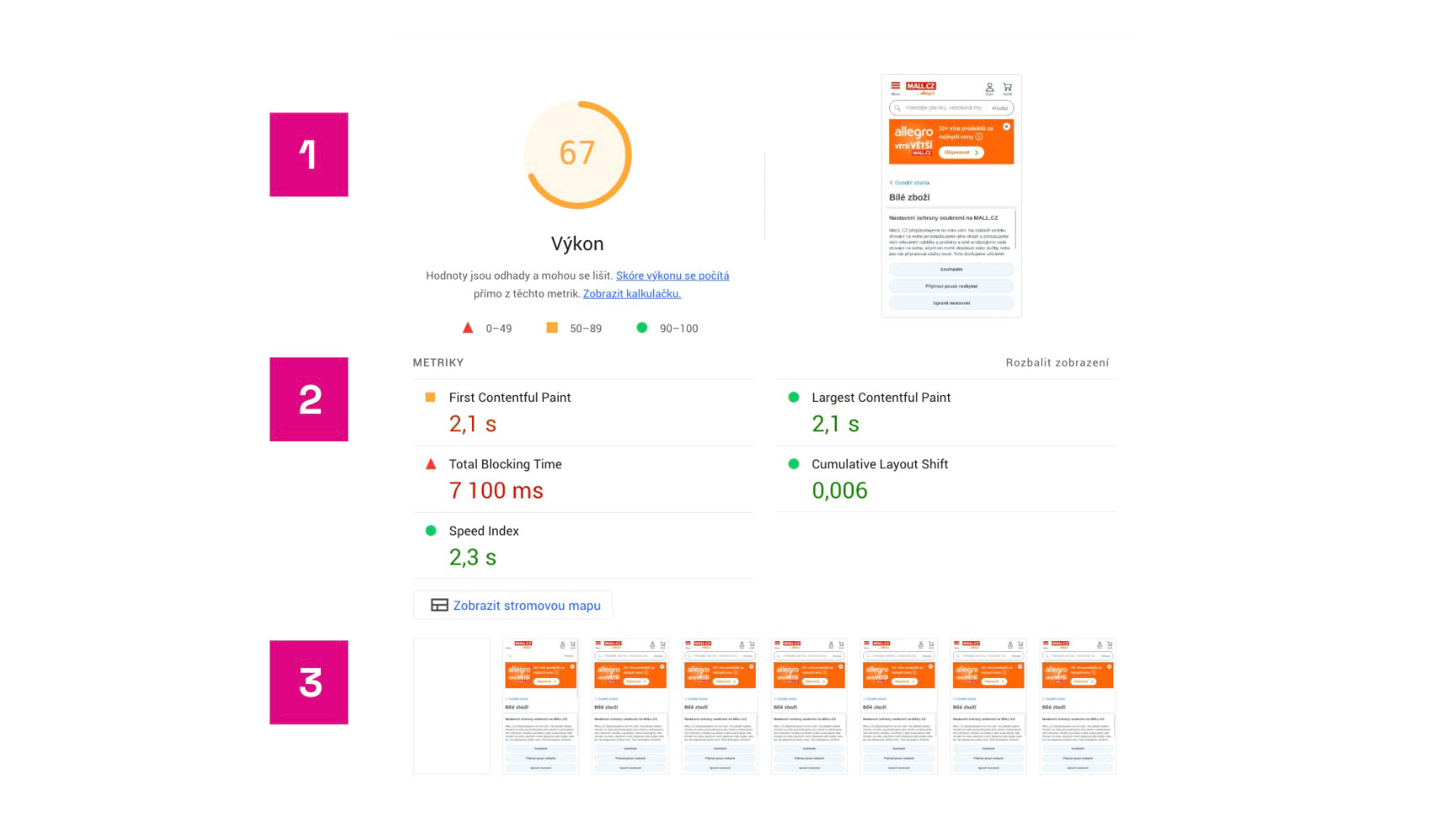 Co najdete na detailu testu Lighthouse